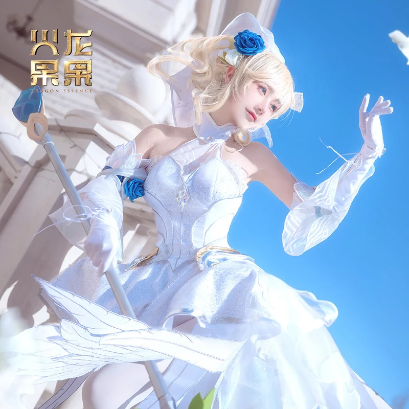 

Irelia H Store crystal rose lux LOL Lux Cosplay Costume White Dress Female lux Crystal Rose