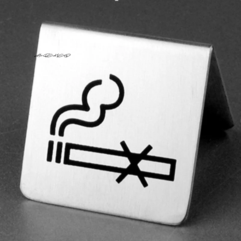 Stainless Steel No Smoking Sign Table Tent for Hotels Restaurants Clubs Offices Hospitals - Non-Smoking Stand