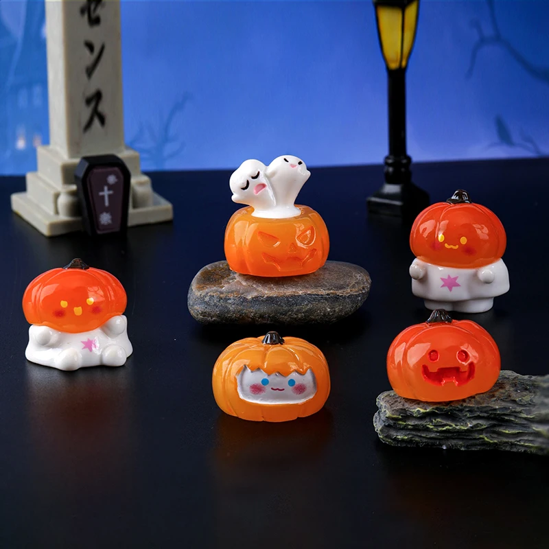 Cute Halloween Micro Landscape Miniature Figurines Resin Craft Mini Fairy Garden Ornaments Pumpkin Ghost Vampire Home Decoration