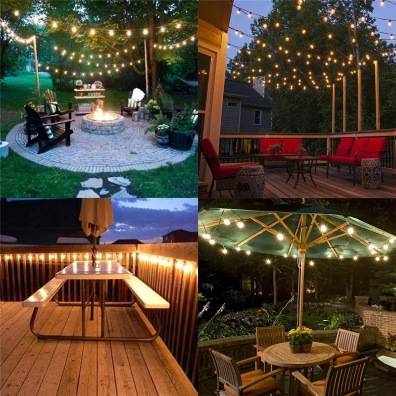 Impermeável LED Globe Lights para acampar, luzes de corda ao ar livre, fada luz para jardim, Natal, ano novo, festa de casamento