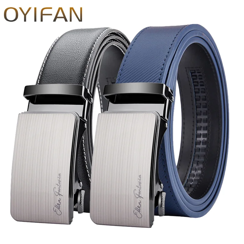 OYIFAN Men's Leather Belt 2pcs Fashion Belt, Business & Casual Style Genuine Leather Belt Adjustable Automatic Belt