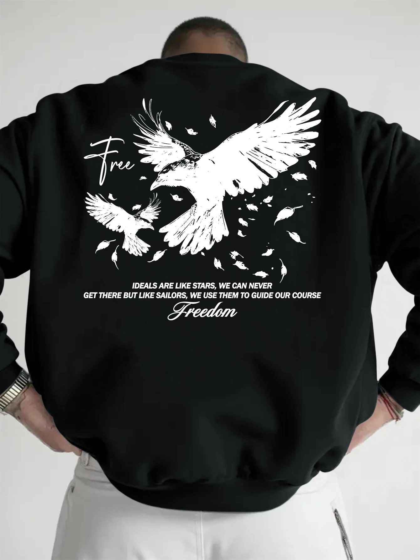 Men Sweatshirt, Dual Flying Birds Scattered Feather 