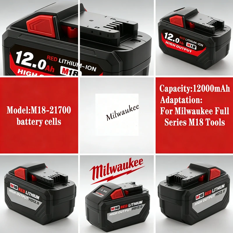 

2026 100% Original Milwaukee M18 8.0Ah 12.0Ah 21700 15-Cells Battery 18V REDLITHIUM Ion High Power Long Cycle Life