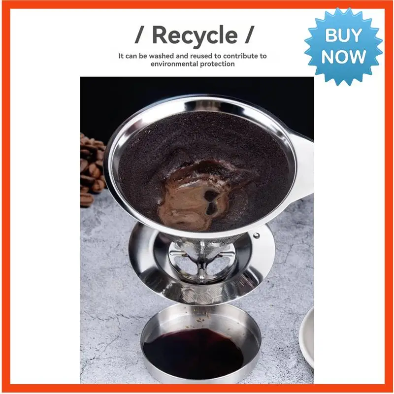 BISM コーヒーフィルタードリッパー再利用可能なステンレス鋼ドリップコーヒーメーカーコーンコーヒーメッシュフィルター 1-4 カップ用