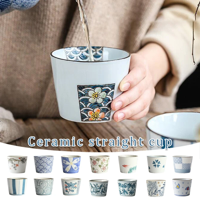 

Hot Japanese Ceramic Cup Porcelain Fashion Floral Pottery Tea Coffee Cups 200ml Drinkware Wine Mug Water Sake Cup Gift Wholesale