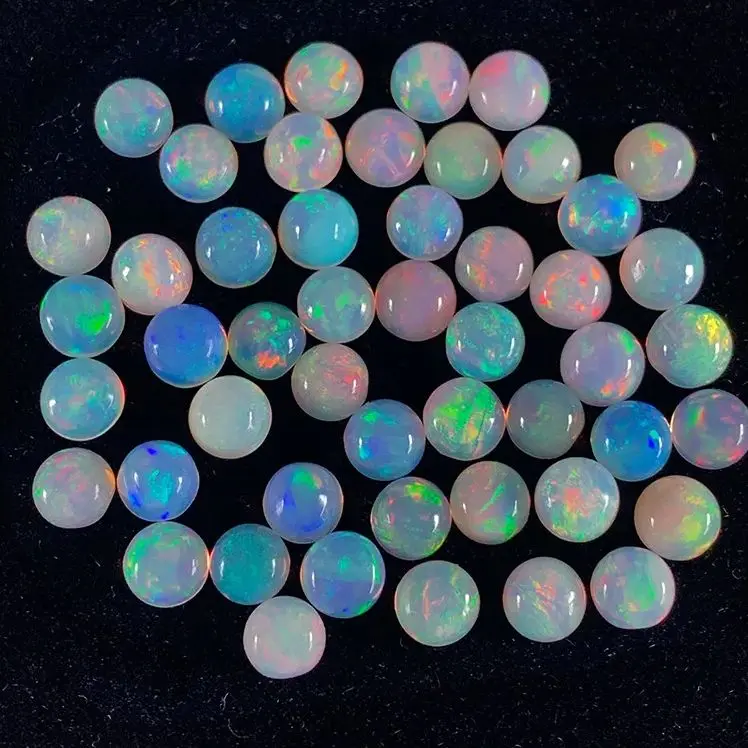 

Wholesale 10pcs Natural Genuine Fire Opal 3mm 4mm Round Semi-Precious Gemstone Cabochon Ring Face For Jewelry
