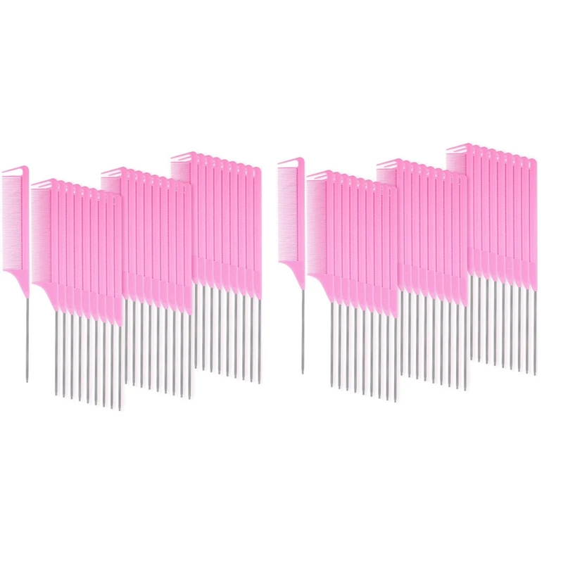 Peigne en Queue de Rat en Fibre de Carbone pour Tresses, Broche en Acier, Degré de Chaleur, Rose, 60 Pièces