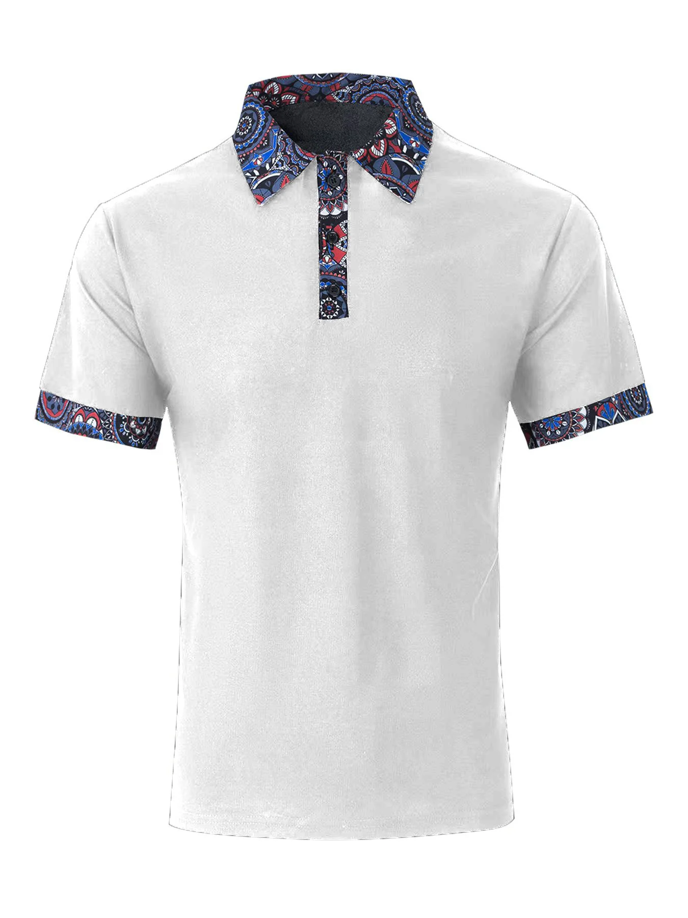 

Mens Red Polo Shirt Short Sleeve Vintage Pattern Soft Cotton Casual Classic Retro Style Summer Top
