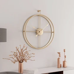 European Large Silent Wall Clock Vintage Metal Mute Clock Modern Home Living Room Decoration Nordic Geometric Hanging Ornaments