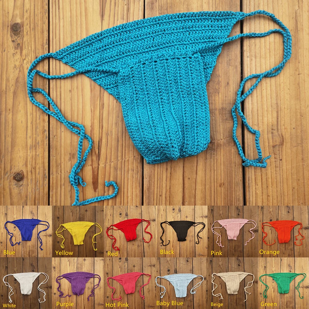 

Sexy Lingerie Mens Low Rise Underwear Hand Crochet Briefs Swimming Sunbathing Swimwear Ultra-Thin Panties Sissy Pouch Knickers