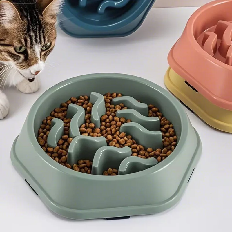 Pet Slow Feeder Bowl Anti-Choke Anti-Spill Non-Slip Dog Cat Food Water Bowl Wave Design Prevent Overeating Anti-Tip Pet