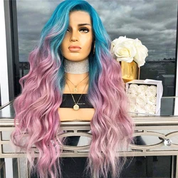 Soowee Synthetic Wig Middle Part Hair Blue to Pink Women's Curly Costume Cosplay Wigs For Halloween Carnival Party