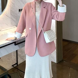 2023 New Spring and Autumn Korean Edition High End Simple Commuting Suit Collar Double Breasted Loose Oversize Women's Suit