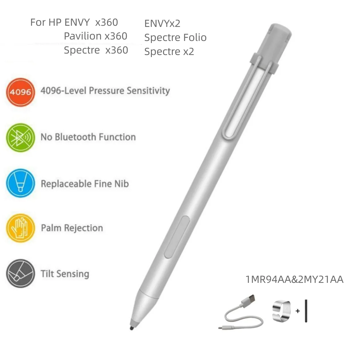 

Stylus Pen For HP ENVY X360 Pavilion X360 Spectre X360 2-in-1 Laptop Rechargeable MPP 2.0 Tilt Pen