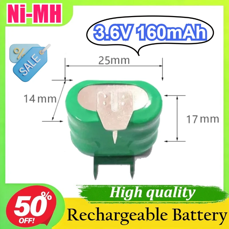 

2Pcs 3.6V 160mAh Ni-MH Rechargeable Button Cell Motherboard Backup Battery with 3-Groove Weld Leg & Straight-Through Pin