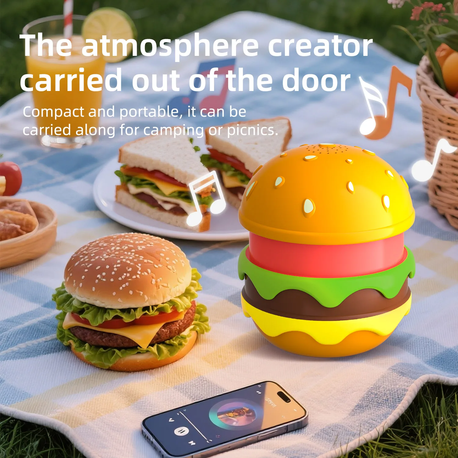 Alto-falante Bluetooth com luz noturna de hambúrguer LED - Máquina de som de ruído branco para quarto de crianças, lâmpada de mesa criativa