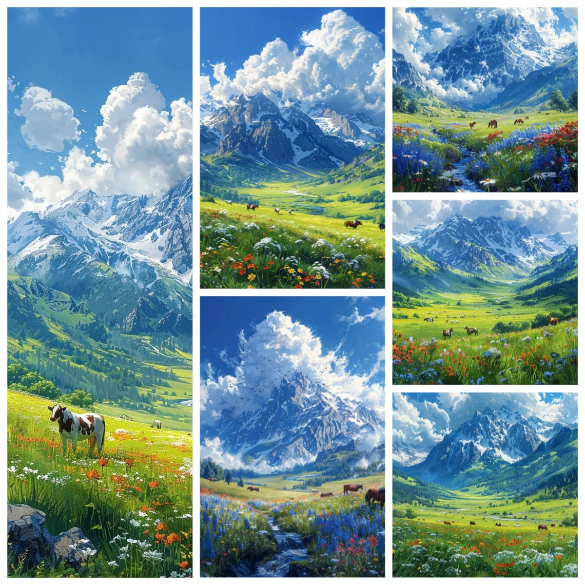 Alpine Scenery with Wildflowers Oil Painting By Numbers  Home Decoration Wall Living Room Decor Best Gift Frameelss