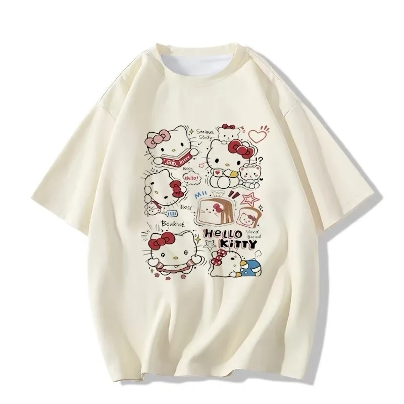 

2025 Latest T-shirt Summer Versatile Hello Kitty Top Quick Drying Short Sleeve Loose Cute Sweet 3D Printed Pattern