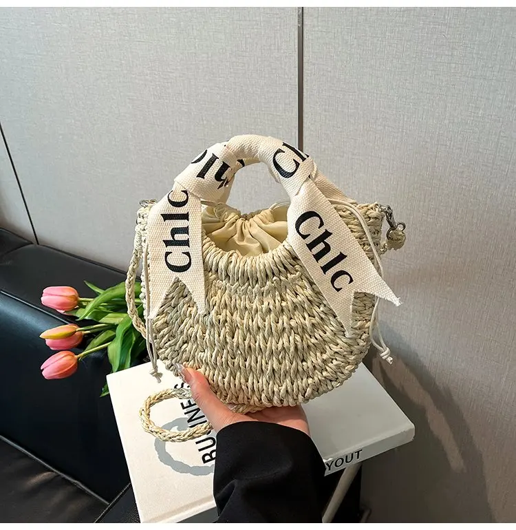 

‌ Модная женская тканая соломенная сумка 2025 года — сумка через плечо с надписью, легкая портативная сумка-мессенджер для пляжного отдыха