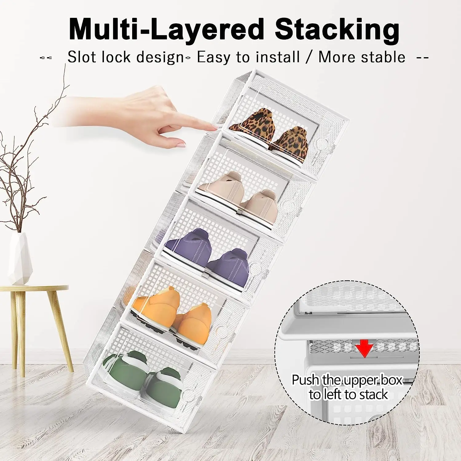 Shoe Storage Box, 12 Pack Clear Transparent Shoe Storage Boxes Hard Plastic Stackable Organiser Containers Bins,, Customized