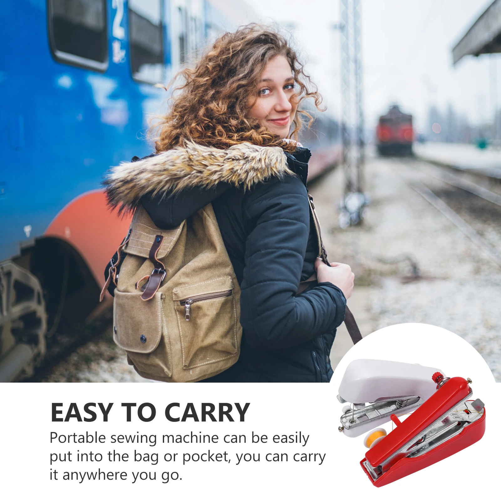 

2Pcs Portable Mini Manual Handheld Sewing Machine Lightweight for Clothing Fabric Curtains DIY Stitching Sewing Tool