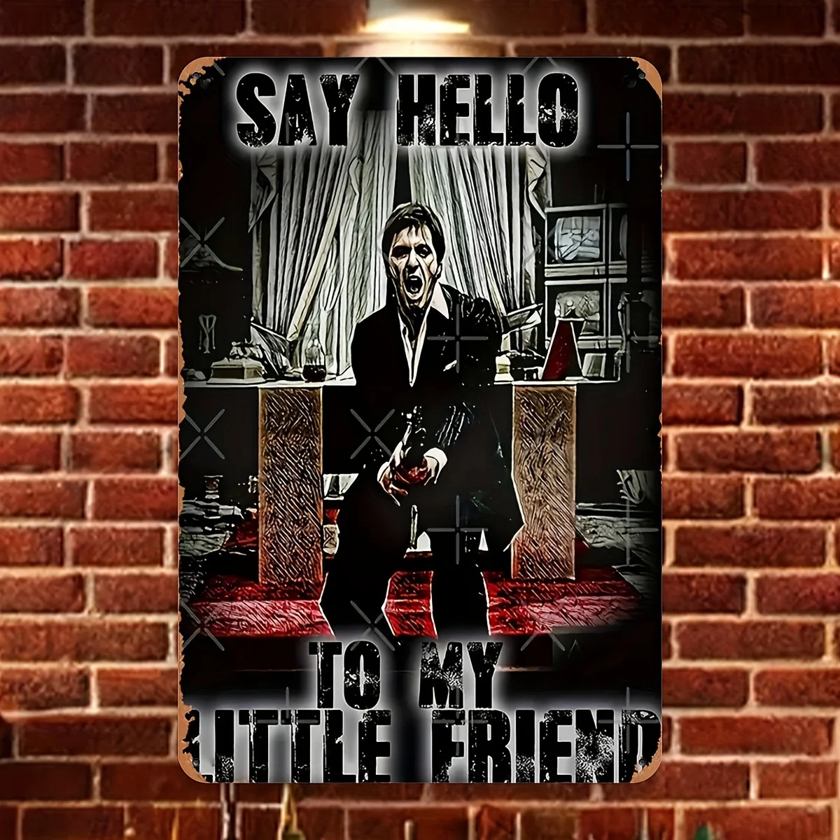 

[ Durable Metal Sign] Hello My Little Friend Aluminum Sign Wall Art Decor for Home, Bar, Cafe, Garage - Meta