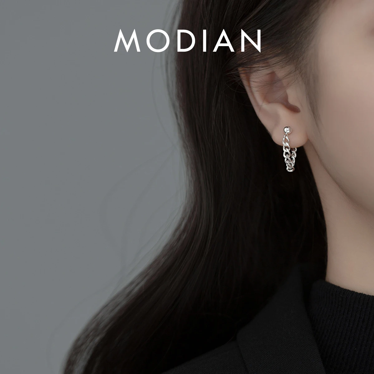 MODIAN 100% 925 Sterling Silver Thick Link Lock Chain Kolczyki sztyfty dla kobiet Mężczyźni Punk Hip Pop Unisex Biżuteria modowa