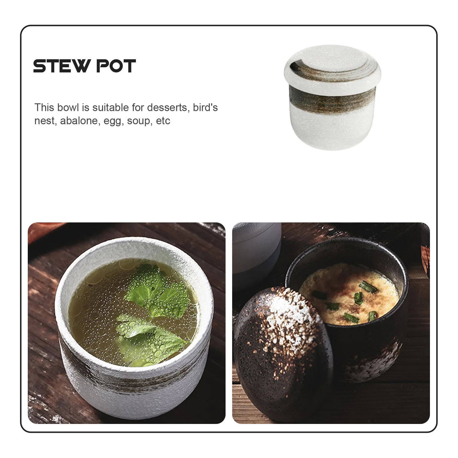 

1Pcs Ceramic Stew Pot High-Quality Non-Slip Bottom for Soup Egg Custard Bird's Nest Abalone Dessert Steaming Cooking Kitchen
