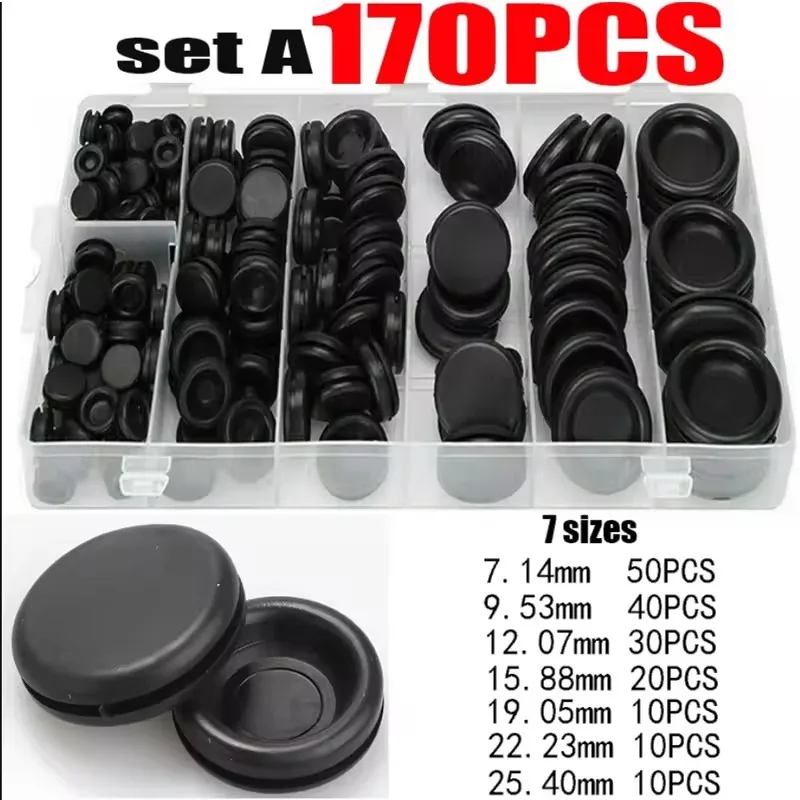 170Pcs Waterproof Protection Wire Tools 7 Size Sealed Rubber Cable Grommet Kit Electric Plug Conductor Gasket