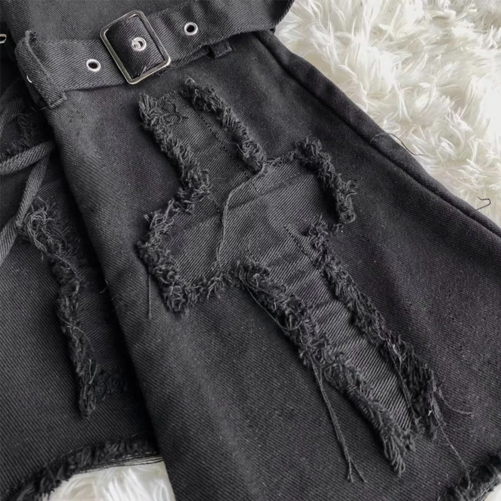 Lolita Y2k Leg Warmer Punk Vintage Black Denim Leg Covers Drawstring Strap Harajuku Horn Stacked Socks