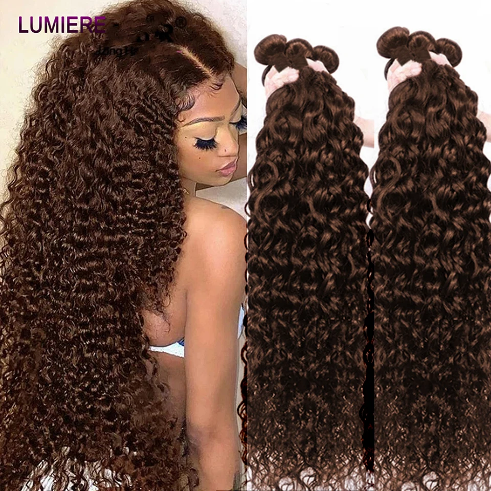 الشوكولاته البني المياه العميقة مجعد موجة الشعر البشري حزم 100% الخام شعر بشري لعذراء حزمة صفقة وصلات شعر لحمة مزدوجة 18A