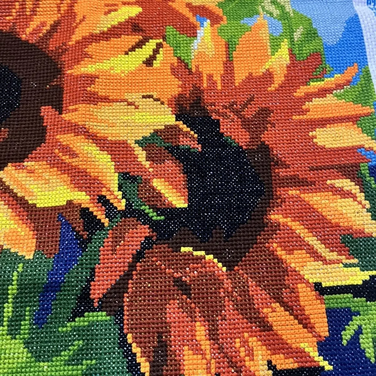 Handmade cross stitch products are flourishing, with sunflowers, plants, and flowers all fully embroidered