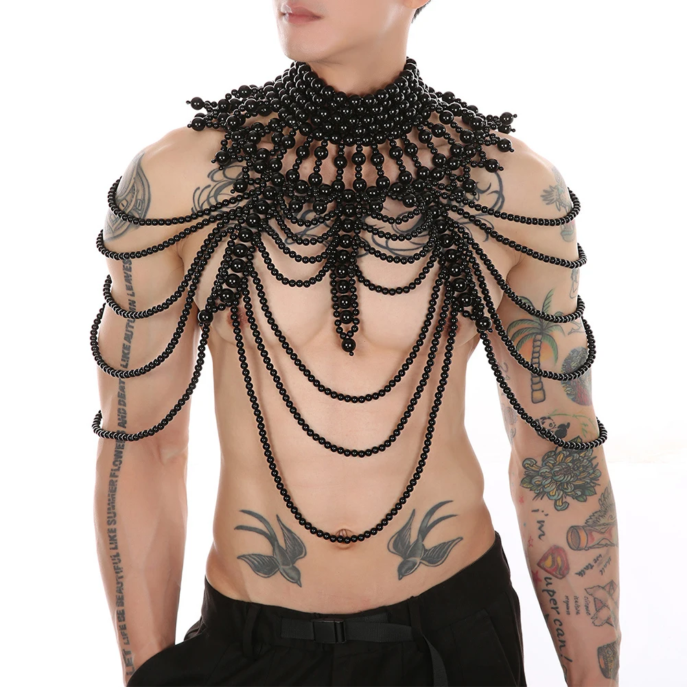 

Prom Catwalk Concert Nightclub Party Chain Chain Top Handmade Men Nightclub Party Pearl Chain Shiny Stage Wear