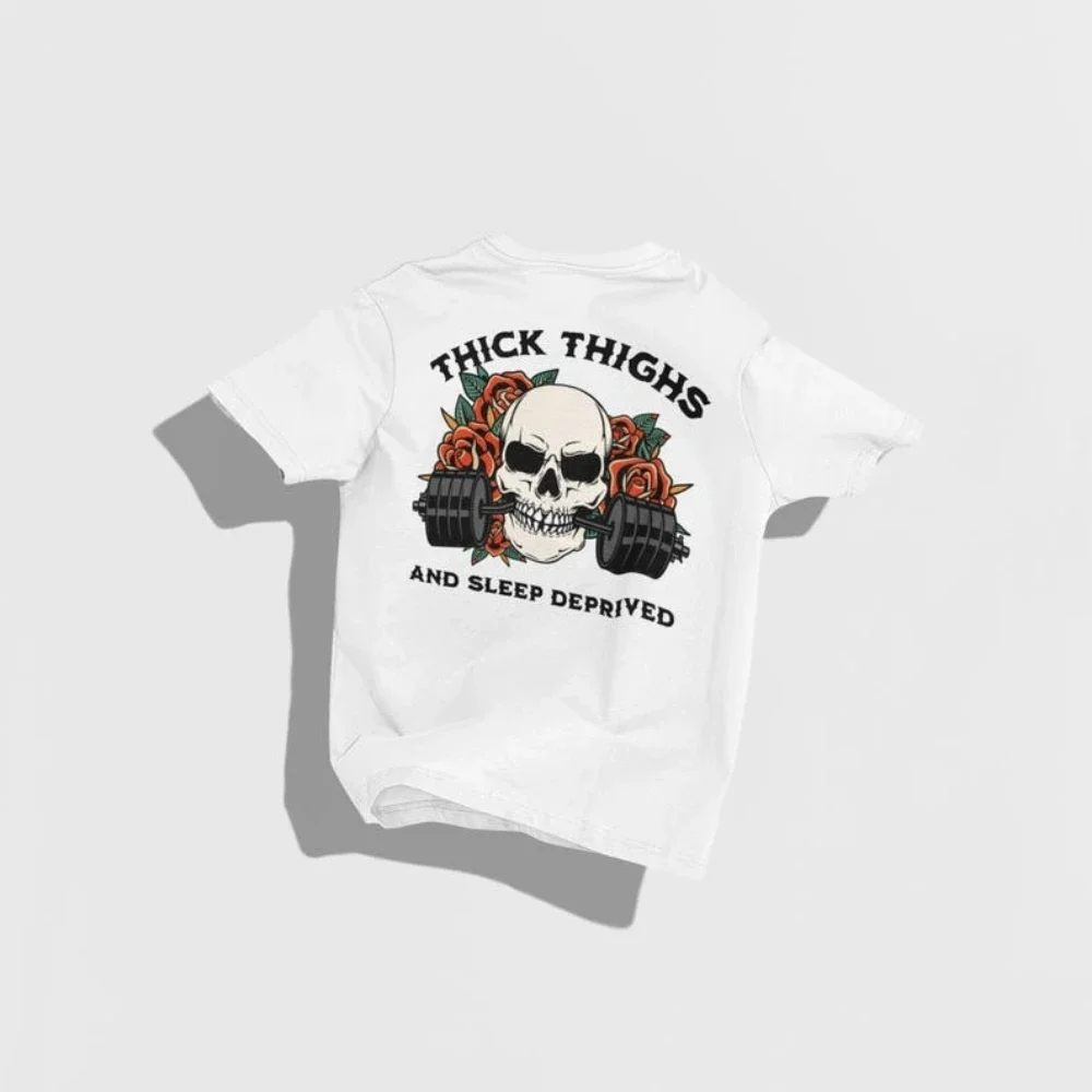 Thick Thighs and Sleep Deprived Muscle Mommy Weightlifting Shirt Woman Man Casual Cotton Graphic T Shirts Adult Streetwear