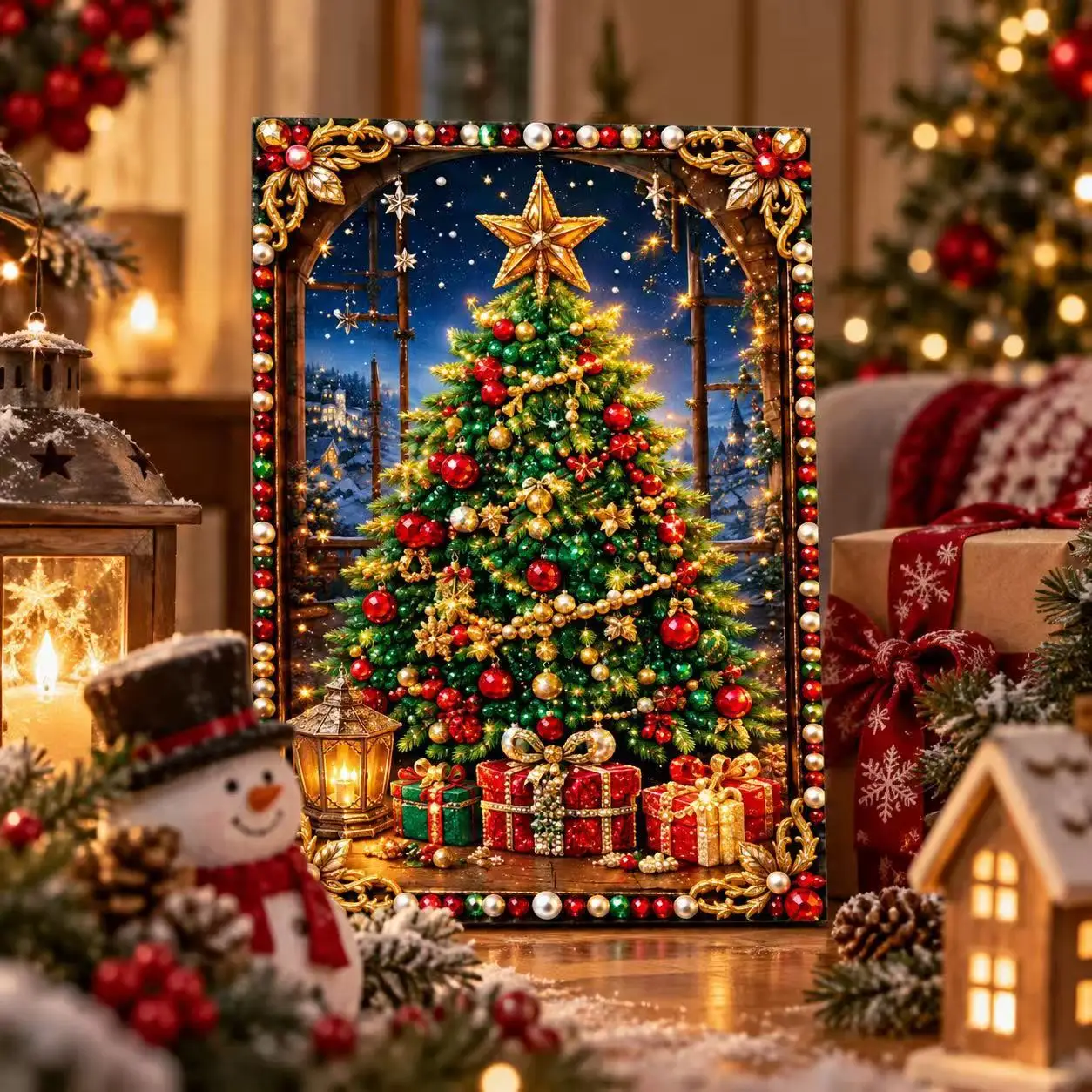 Christmas DIY Pearl Painting Kit, Kit de Pintura de Pérolas Natalino, 20x30cm Diamond Art for Home Christmas Wall Decor