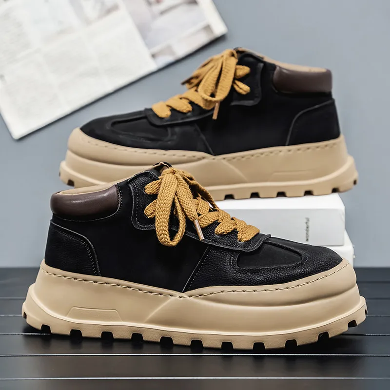 

New Fashion Black Shoes for Men Comfortable Height-increasing Men's Platform ShoesHigh-top Casual Shoes Men Zapatos De Hombre