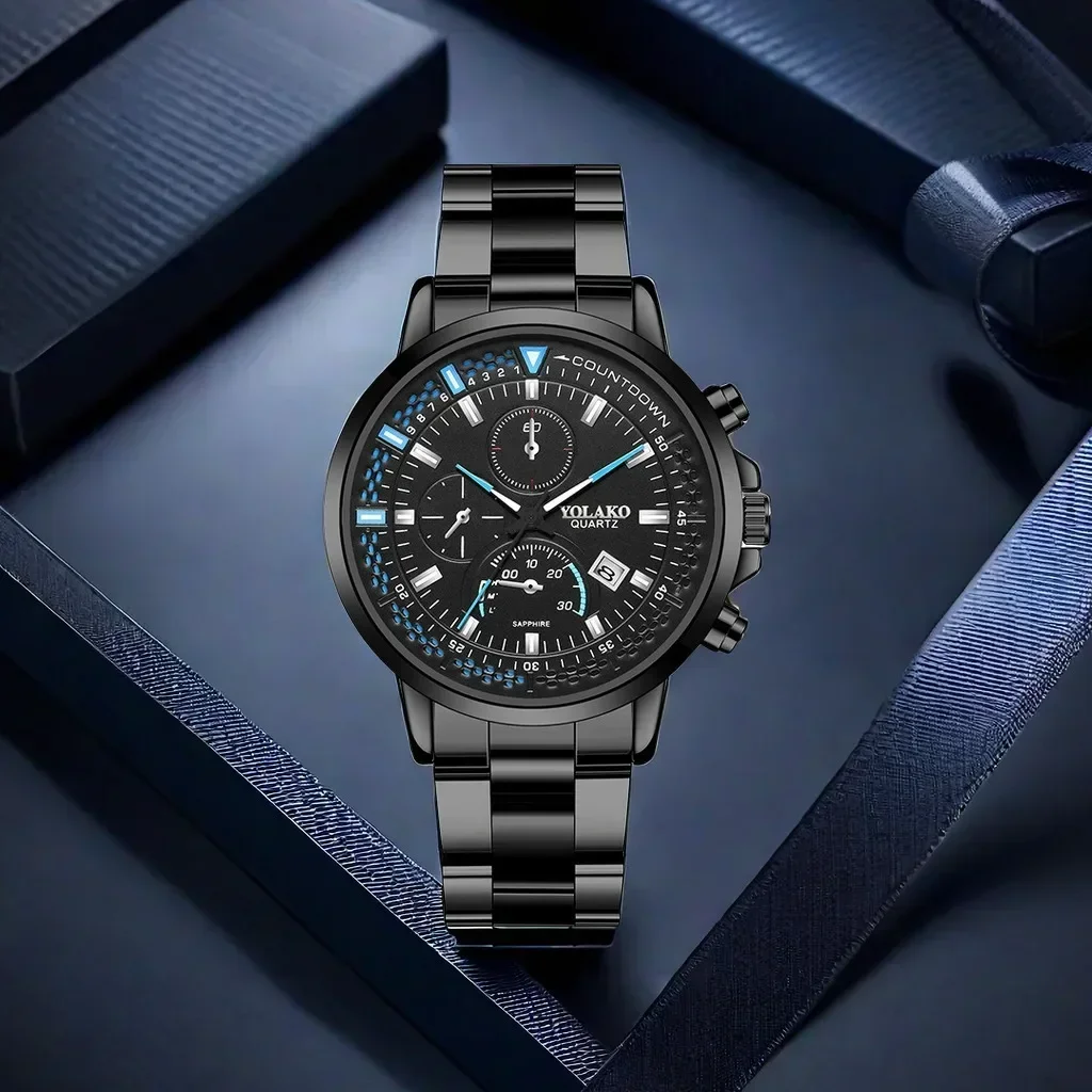 นาฬิกาแฟชั่นธุรกิจสแตนเลสนาฬิกาควอตซ์นาฬิกาข้อมือปฏิทินผู้ชายสำหรับกลางแจ้งกีฬาวิ่งทำงาน