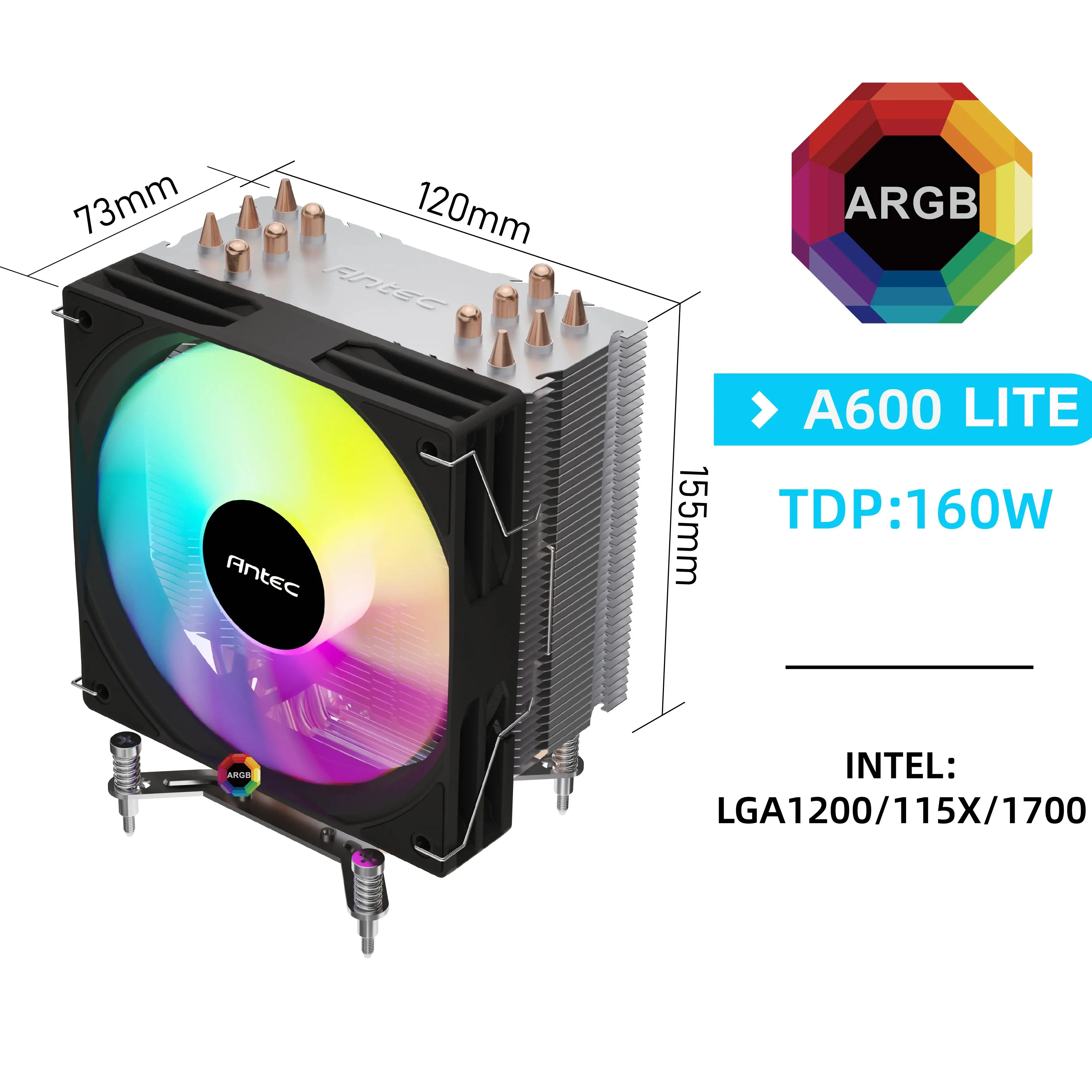 

Antec CPU Cooler 6 Heat Pipes PC Radiator Cooling 4PIN PWM Silent Rgb Fan For Intel 1700 1150 1155 1156 1366 AM4 AM3 AM2 AMD