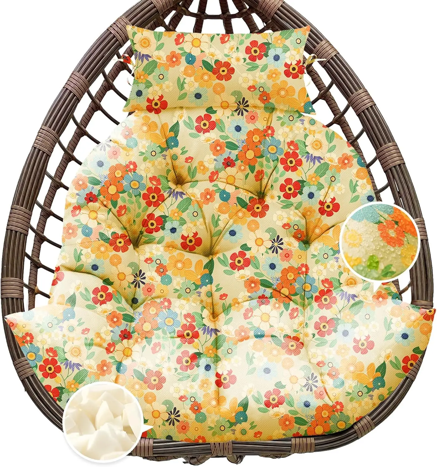 

Waterproof Hanging Egg Chair Cushion Replacement with Headrest Pillow, Thick U-Shaped Design for Outdoor Swing Chairs
