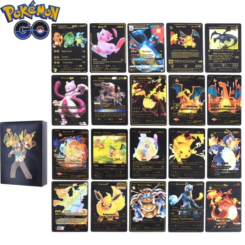 Hot 55pcs Pokemon Pikachu VMAX GX  V Gold/Silver/Black Cards, English Spanish German French Rare Anime Game Collection Card Toy