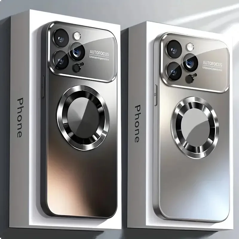 Neue Titan Metallic Luxus Matte Fall Für iPhone 17 16 15 14 13 12 11 Pro Max Für Magsafe Glas Objektiv kamera Schutz Abdeckung