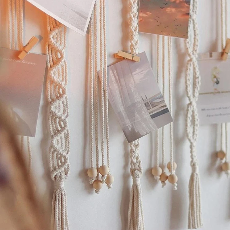 Boho Photo Display Clip Handmade Exquisite Tassel Wall Hanging Decoration Photograph Storage Tool With Wooden Clips