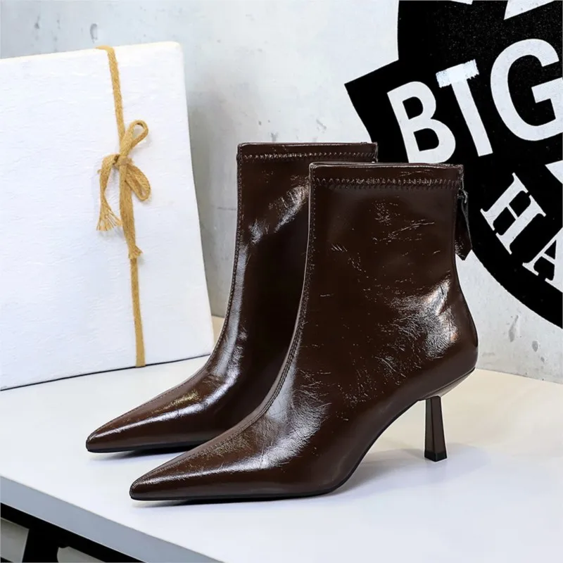 

Women's Boots Pointed Toe Stiletto High Heel Fashion Versatile Ankle Boots Back Zipper Shoes Botas Mujer Women Winter Footwear