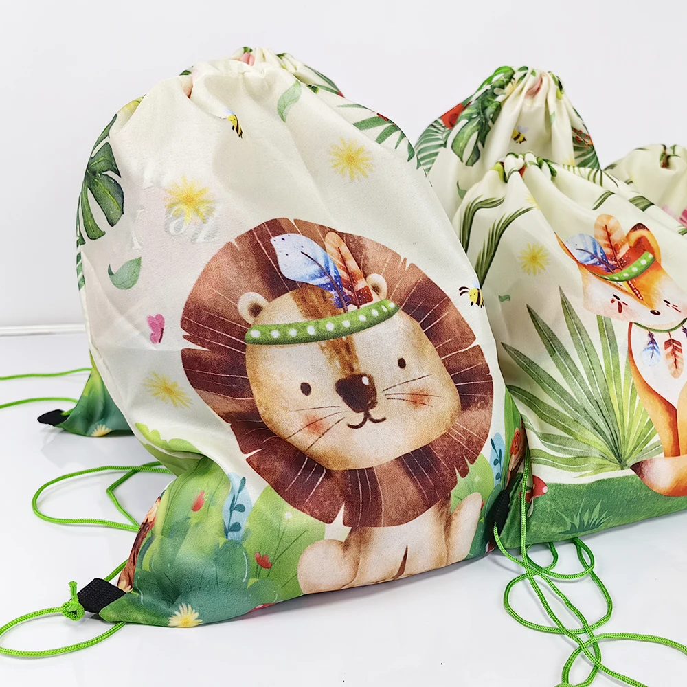 12/18/24 Pack Safari Kids Drawstring Bags Safari Goodie Bags Party Favors Bags Party Treat Bags Jungle Animals Party Favors