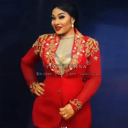 Elegance Red Suits For Women Crystals Gold Appliques Formal Party Bride's Mother Dress Custom Made Business Ladies Office Blazer