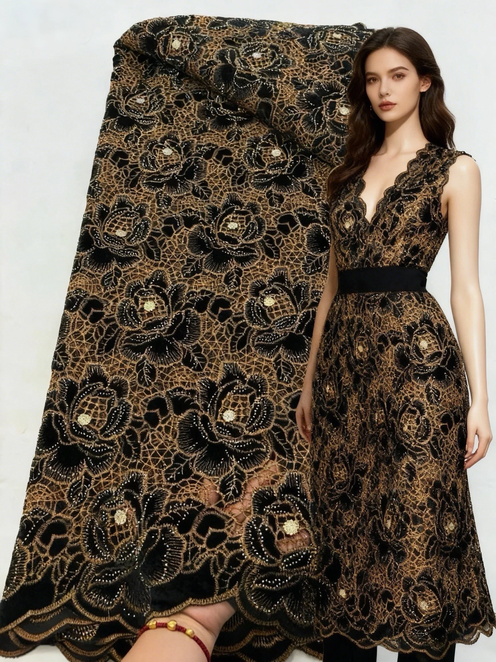 

Nigerian Velvet Lace Fabric 2025 High Quality 5 Yards Stones African Lace Fabric Nigerian Lace for Women Wedding Dress Sewing