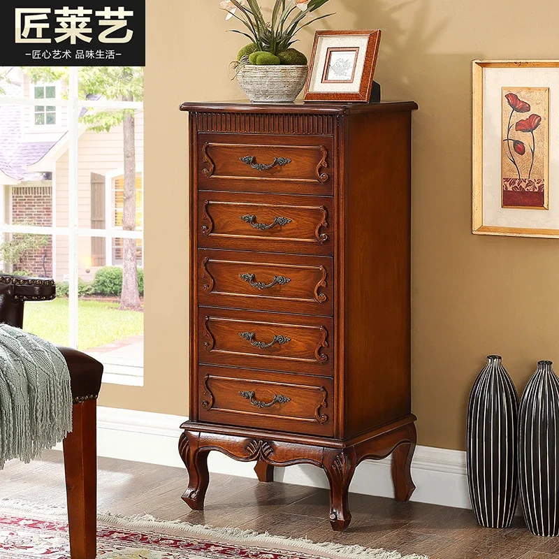 

ZK American chest of drawers all solid wood retro living room cabinet storage vertical master bedroom chest of drawers