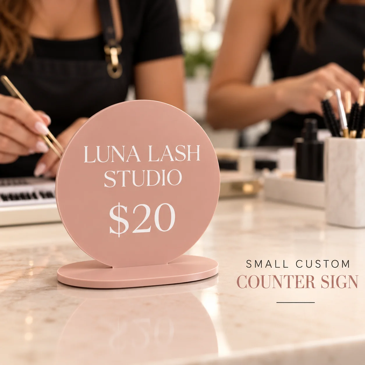 Custom 5pcs Round Acrylic Table Signs Personalized Business Name Price Display For Lash Salon Counter Studio Grand Opening Gift