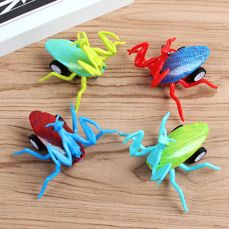 4 unid/bolsa Mantis Animal coche de juguete de dibujos animados insecto de inercia tirar hacia atrás Mantis coche de juguete de dibujos animados Mini Mantis juguete educativo para niños