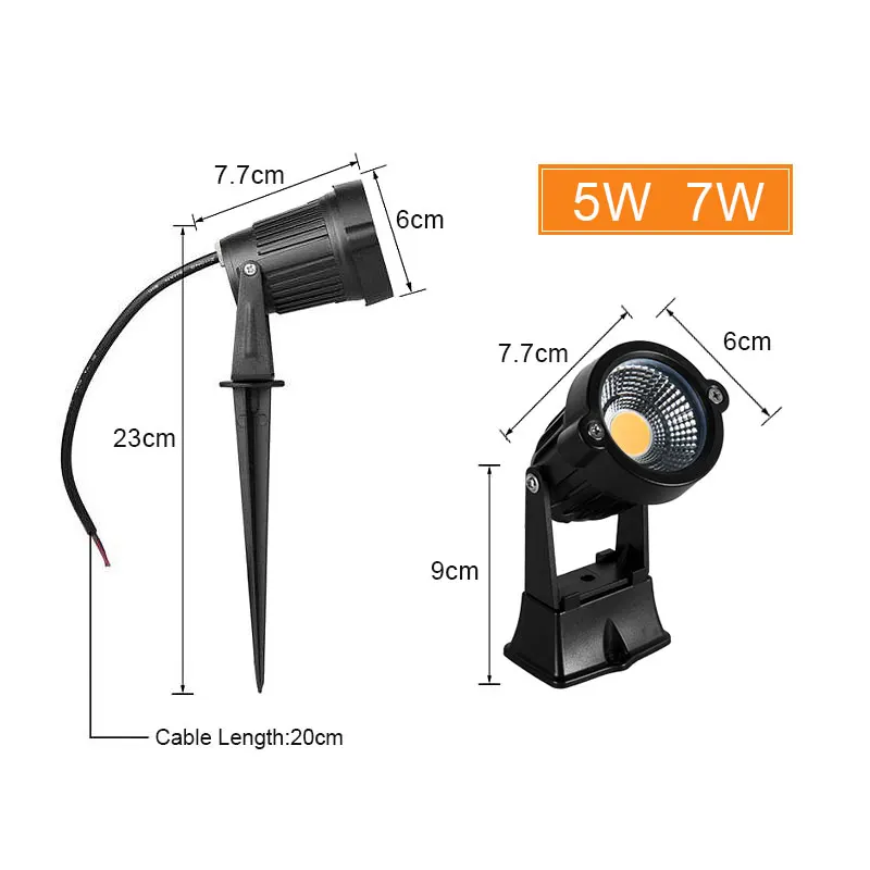 Lámpara LED COB para césped con punta, 7W, 10W, 15W, 5W, iluminación de jardín para exteriores, iluminación impermeable, focos Led para camino de